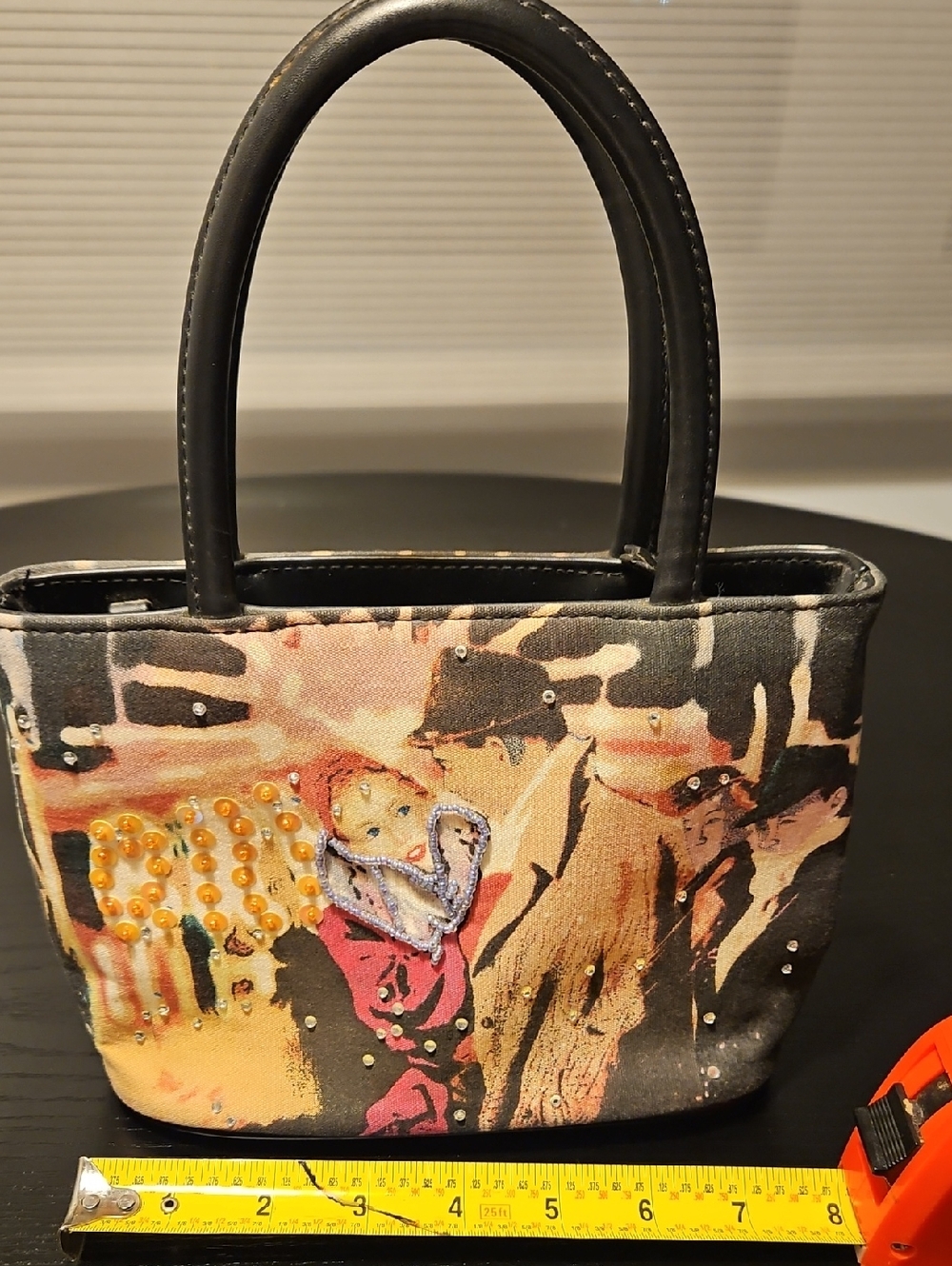 St John's Bay Black Multicolor Canvas Bag with Embellished Artwork